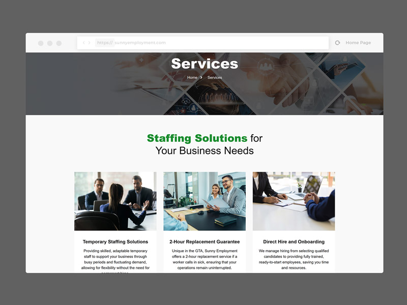 sunny employment website design by webhill