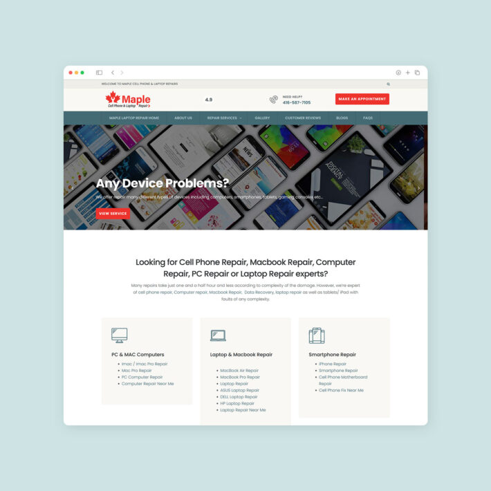 cell phone repair web design
