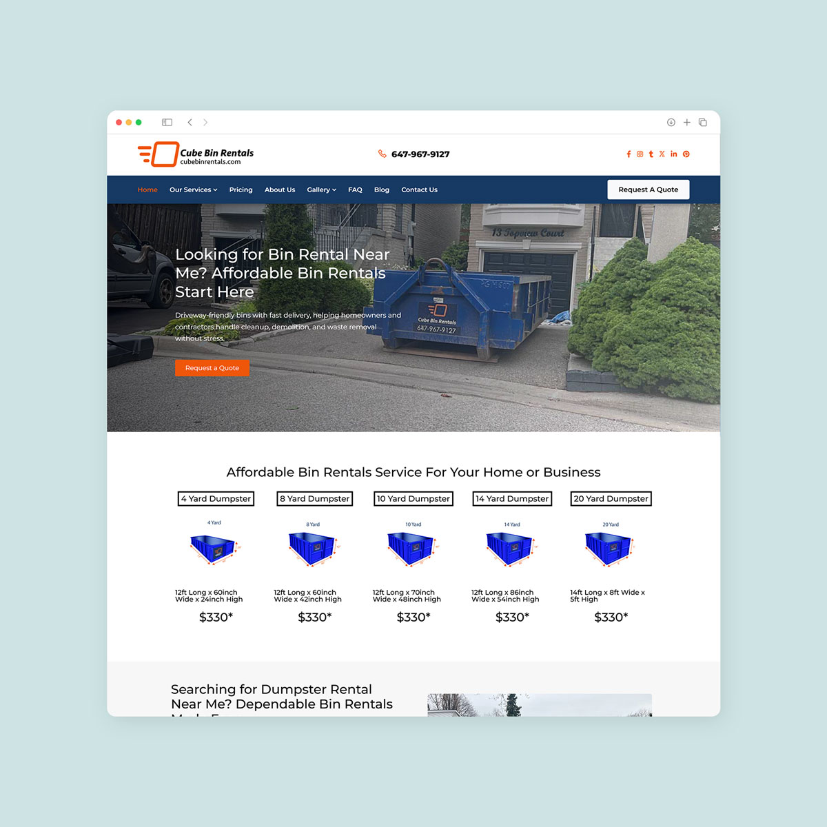 bin rental services web design