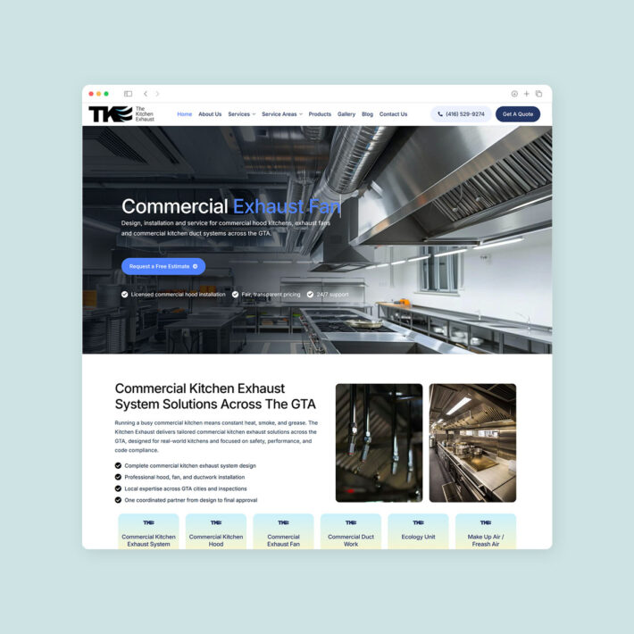 commercial kitchen system web design