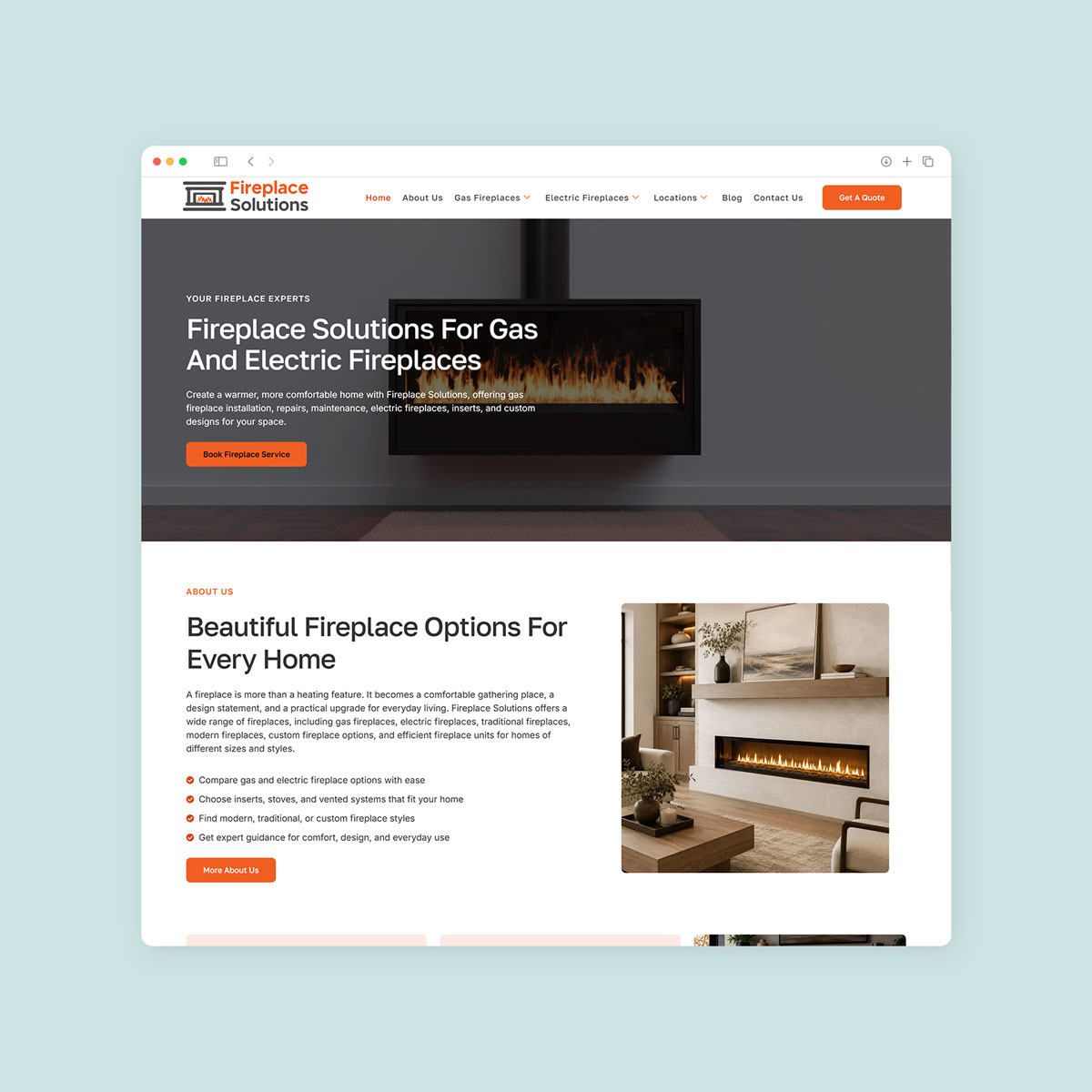 fireplace solution website design