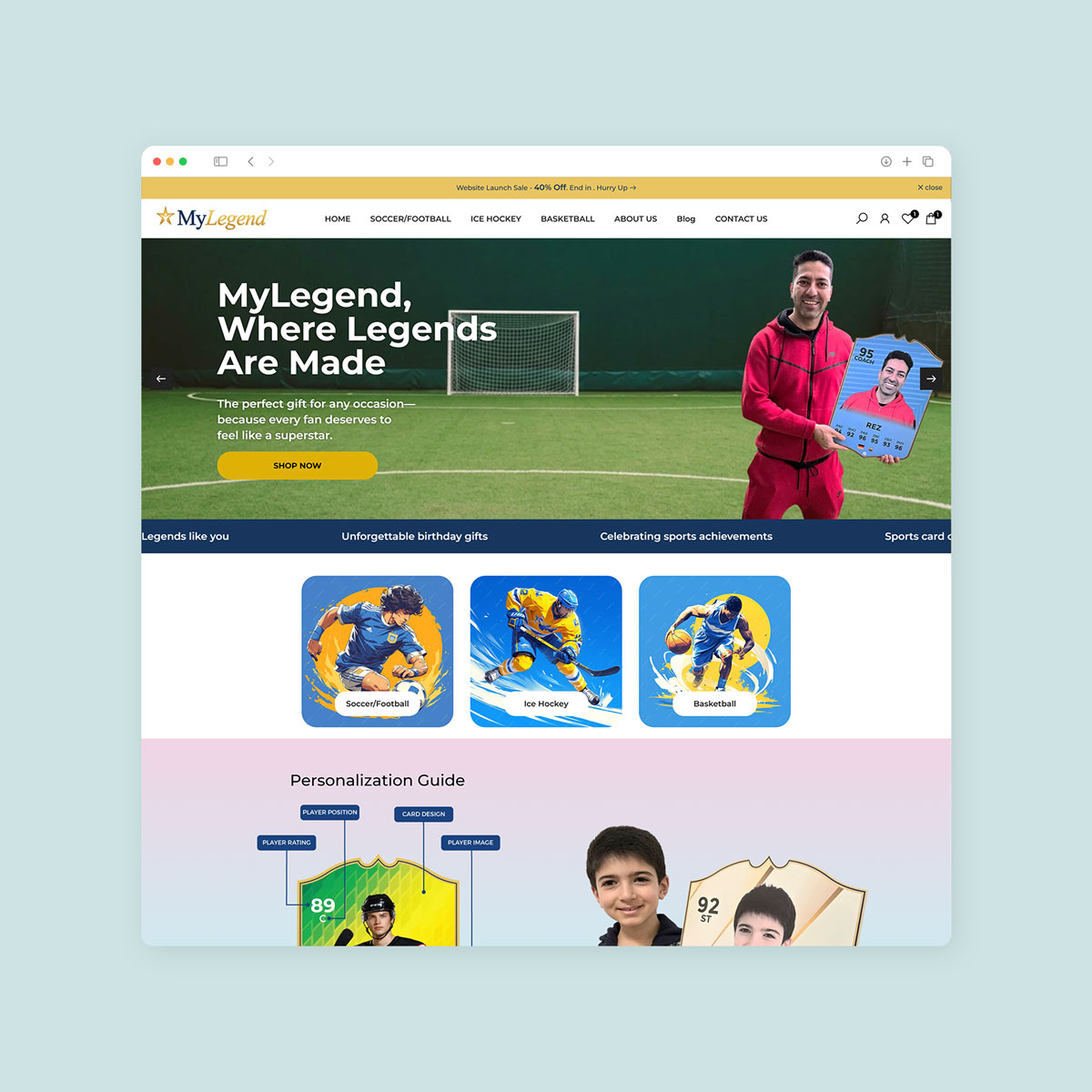 sports cards maker Shopify web design & SEO